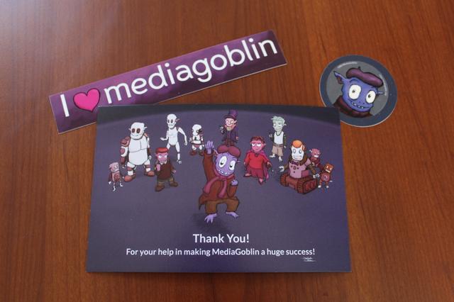 Image for MediaGoblin rewards postcard and stickers