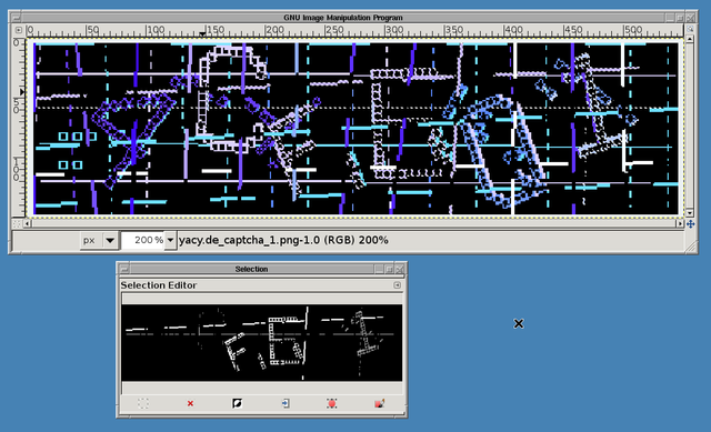 Image for yacy.de: Analyzing captcha using gimp